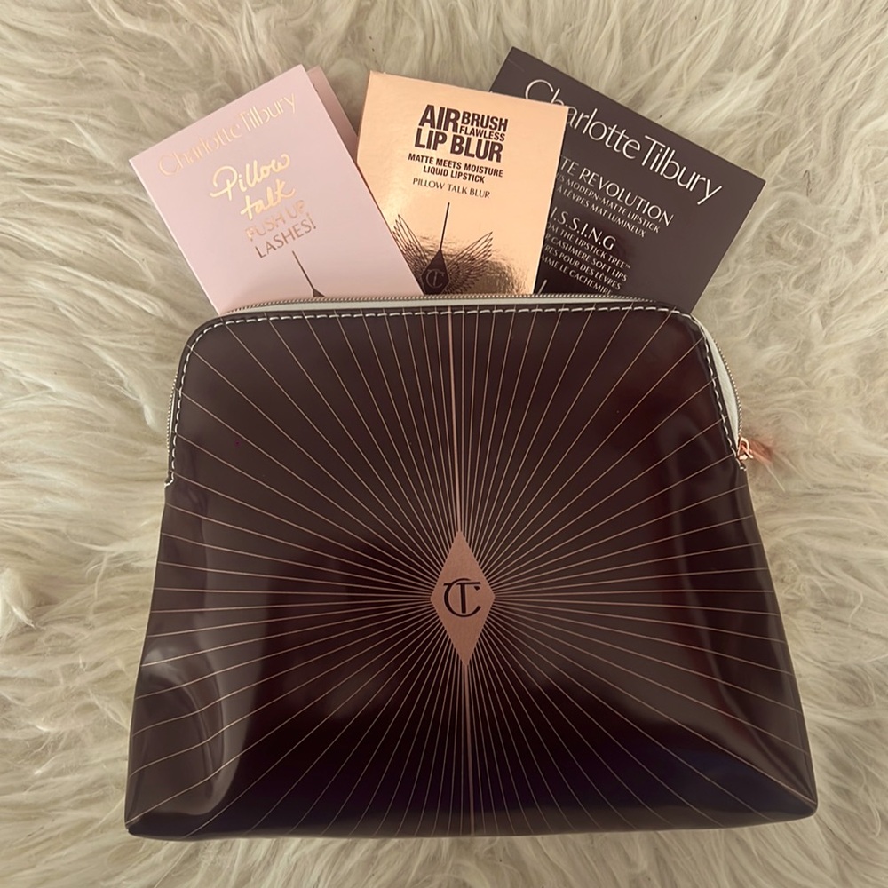 Ready to ship! Charlotte Tilbury makeup bag with makeup samples included!!